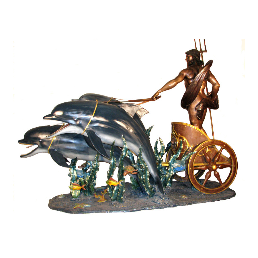 SRB30540 Bronze Neptune with Dolphins Sculpture Metropolitan Galleries Inc.