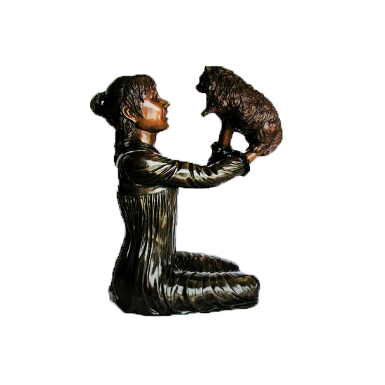 SRB41001 Bronze Girl holding Dog Sculpture Metropolitan Galleries Inc.