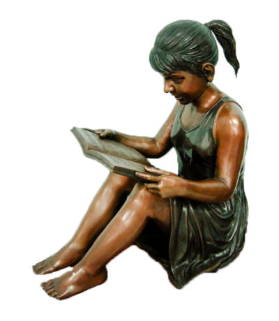 SRB41040 Bronze Sitting Girl Reading Book Sculpture Metropolitan Galleries Inc.