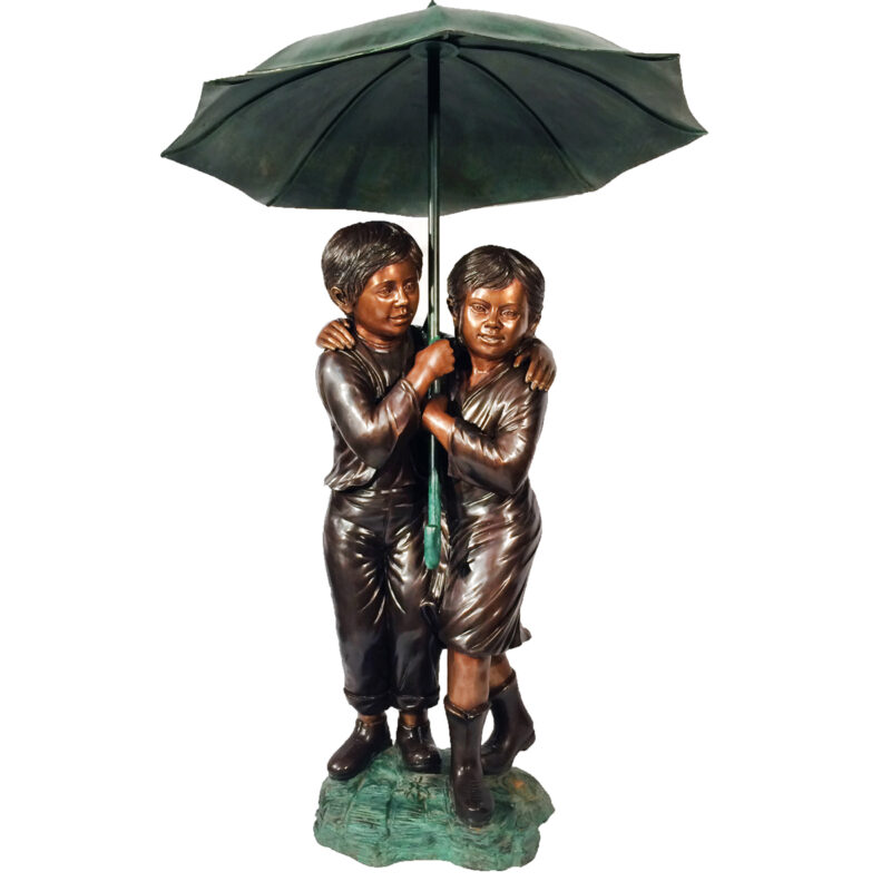 SRB42155 Bronze Children holding Umbrella Fountain Metropolitan Galleries Inc.