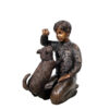 Bronze Boy sitting with Dog Sculpture
