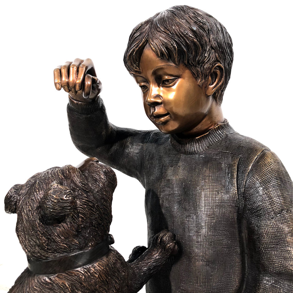 Bronze Boy sitting with Dog Sculpture Metropolitan Galleries Inc.