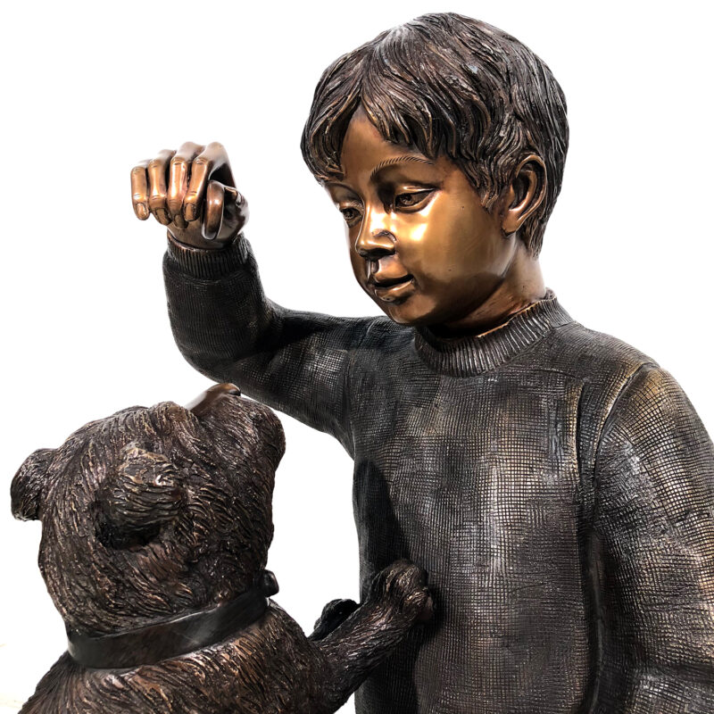 SRB42772 Bronze Boy sitting with Dog Sculpture Metropolitan Galleries Inc.