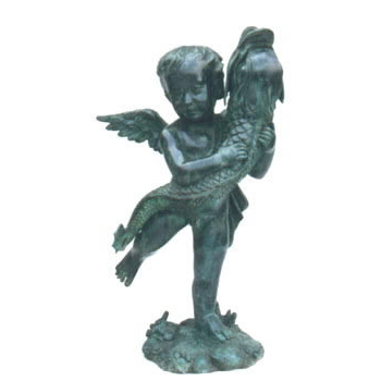 SRB42884 Bronze Boy with Fish Fountain Sculpture Metropolitan Galleries Inc.