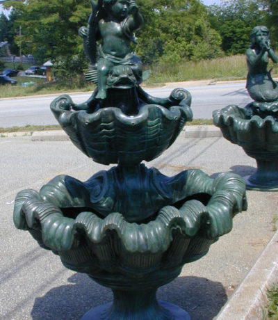 Bronze Boy and Fish Shell Fountain Metropolitan Galleries Inc. Garden Fountains