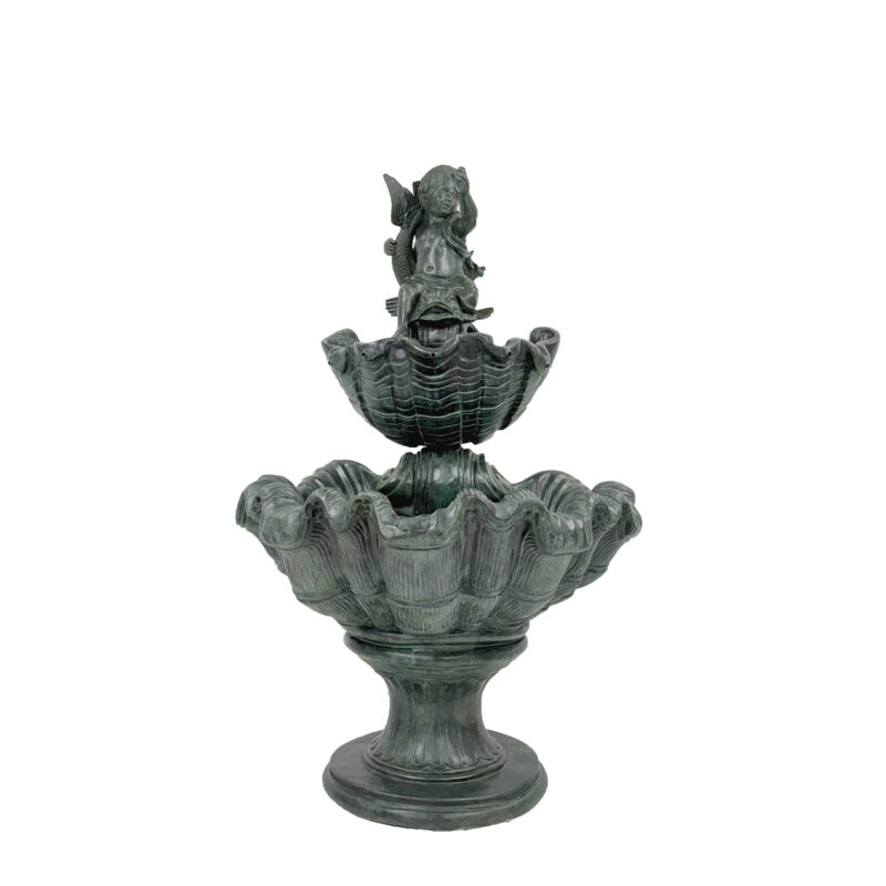 SRB43238-G Bronze Putto on Fish Shell Fountain by Metropolitan Galleries Inc.
