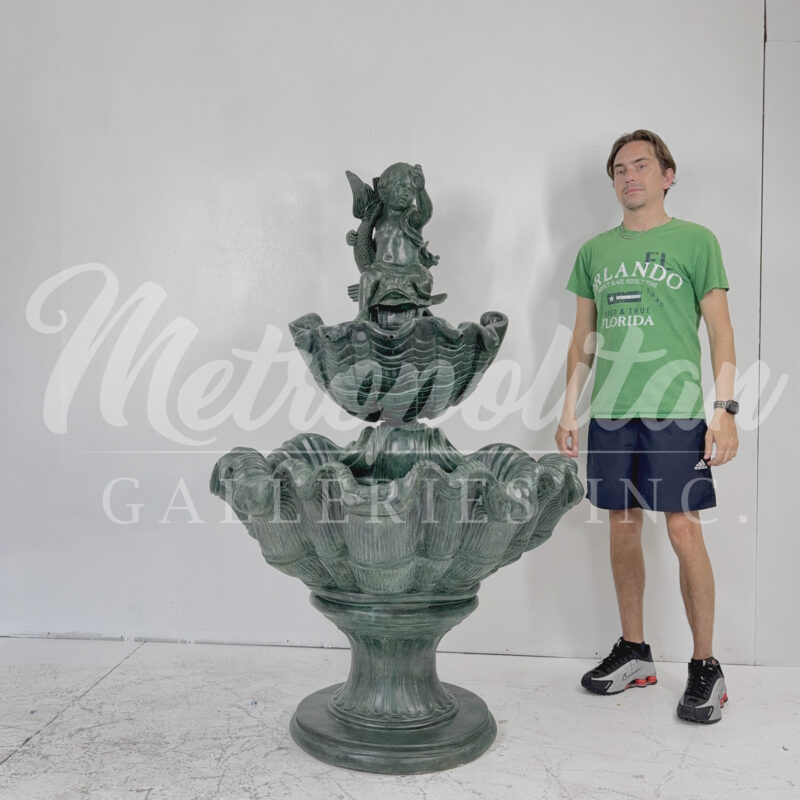 SRB43238-G Bronze Putto on Fish Shell Fountain by Metropolitan Galleries Inc SCALE WM