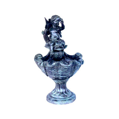 SRB43246 Bronze Cupid & Fish Shell Fountain Metropolitan Galleries Inc.
