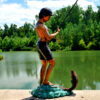 Bronze Boy Fishing Fountain Sculpture