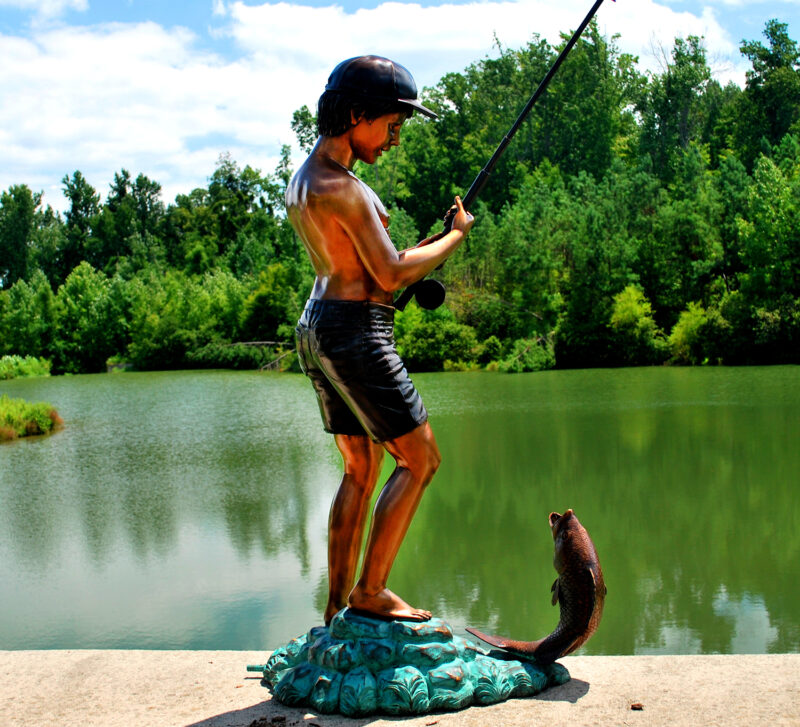 SRB44937 Bronze Boy Fishing Fountain Sculpture Metropolitan Galleries Inc