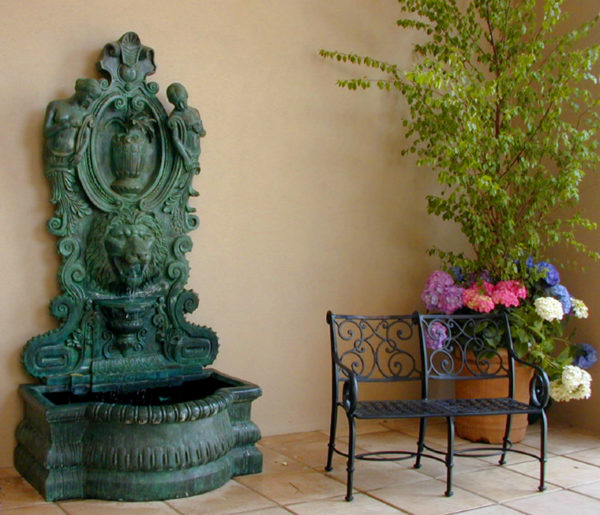 SRB45005 Bronze Lion & Nymph Wall Fountain Metropolitan Galleries Inc.