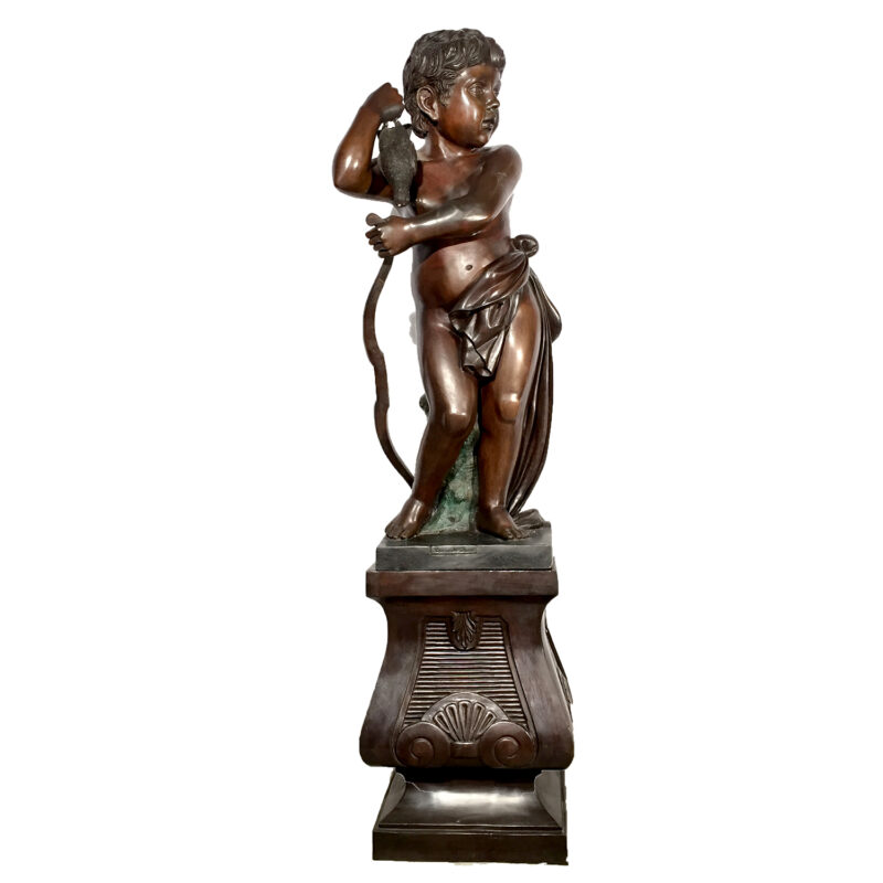 SRB45414 Bronze Boy with Dove on Pedestal Sculpture Metropolitan Galleries Inc.