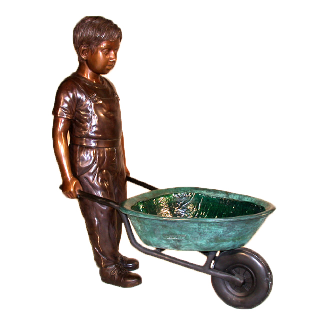 SRB45515 Bronze Boy with Wheel barrow Sculpture Metropolitan Galleries Inc.