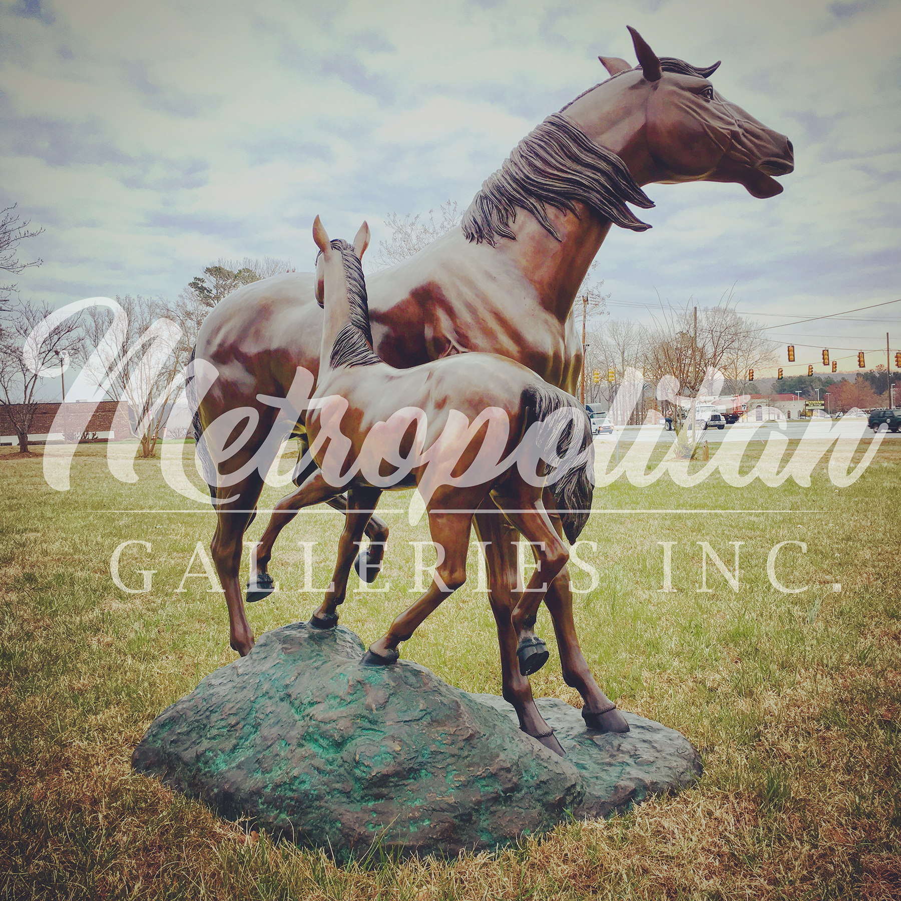 Bronze Horse & Colt Sculpture