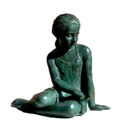 SRB46204 Bronze Sitting Girl Sculpture Metropolitan Galleries Inc.