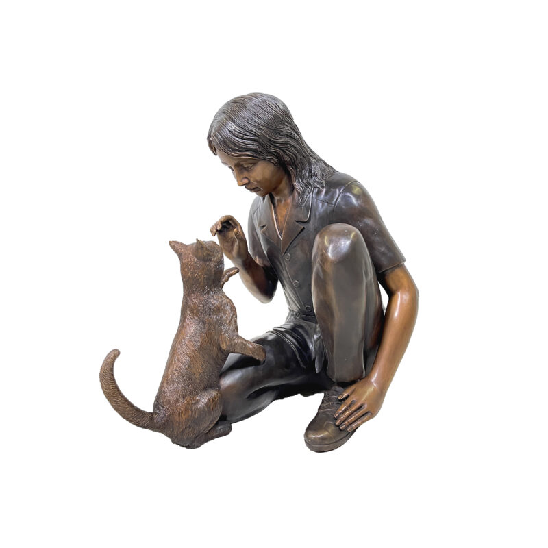 SRB46333 Bronze Kneeling Girl with Cat Sculpture by Metropolitan Galleries Inc