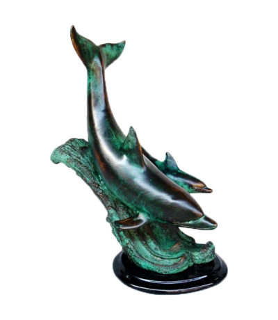 SRB46559 Dolphins on Wave Sculpture on Marble Base Metropolitan Galleries Inc.