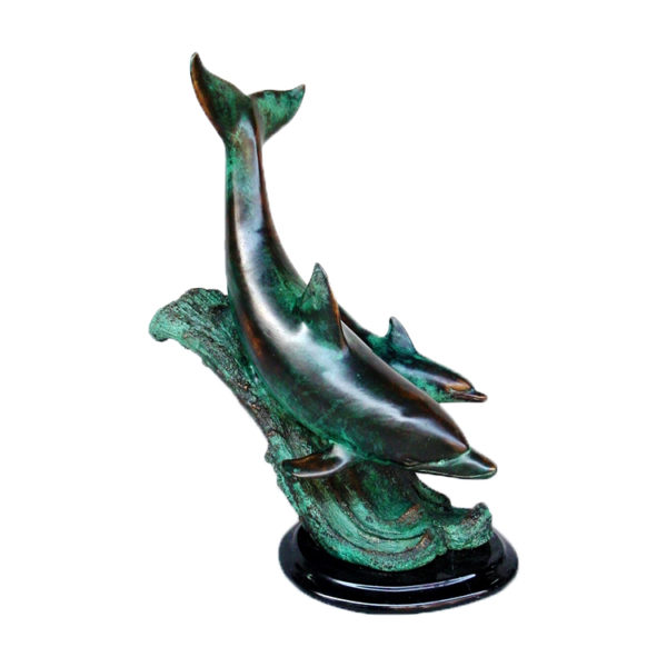 SRB46559 Dolphins on Wave Sculpture on Marble Base Metropolitan Galleries Inc.