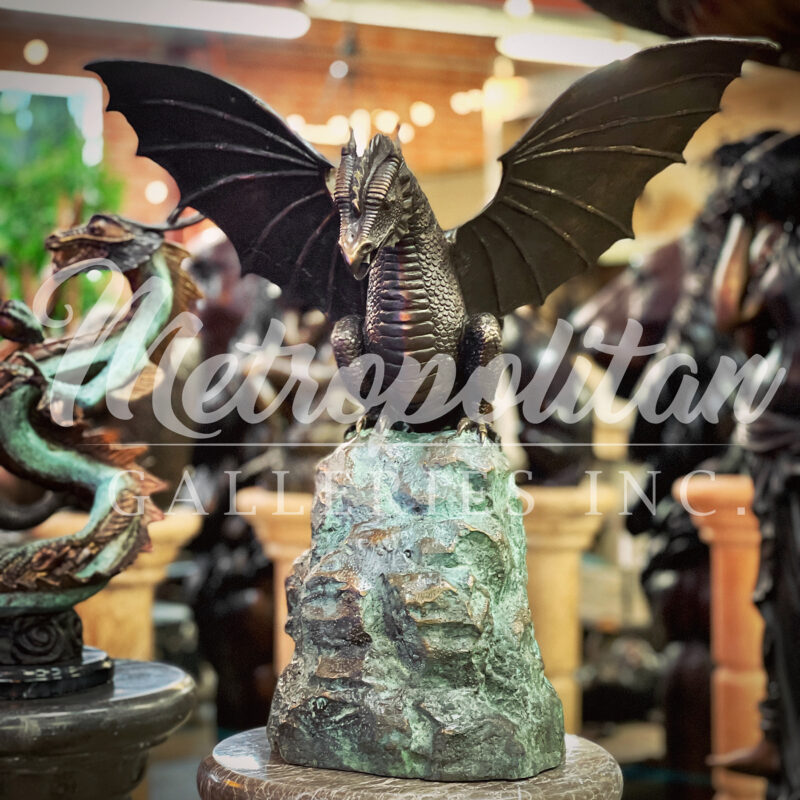 SRB46791 Bronze Dragon on Rock Fountain Sculpture by Metropolitan Galleries Inc Warehouse Vignette WM