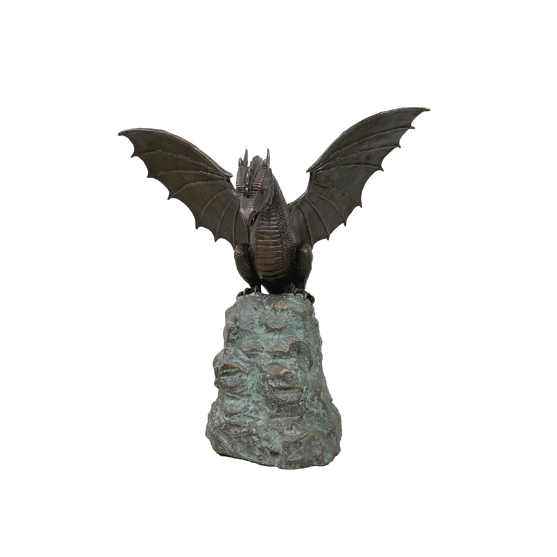 Bronze Dragon on Rock Fountain Sculpture