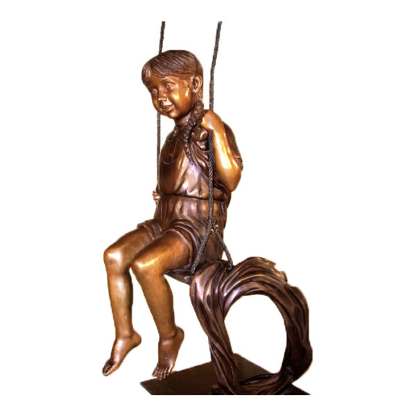 SRB46857 Bronze Girl on Swing Sculpture Metropolitan Galleries Inc.