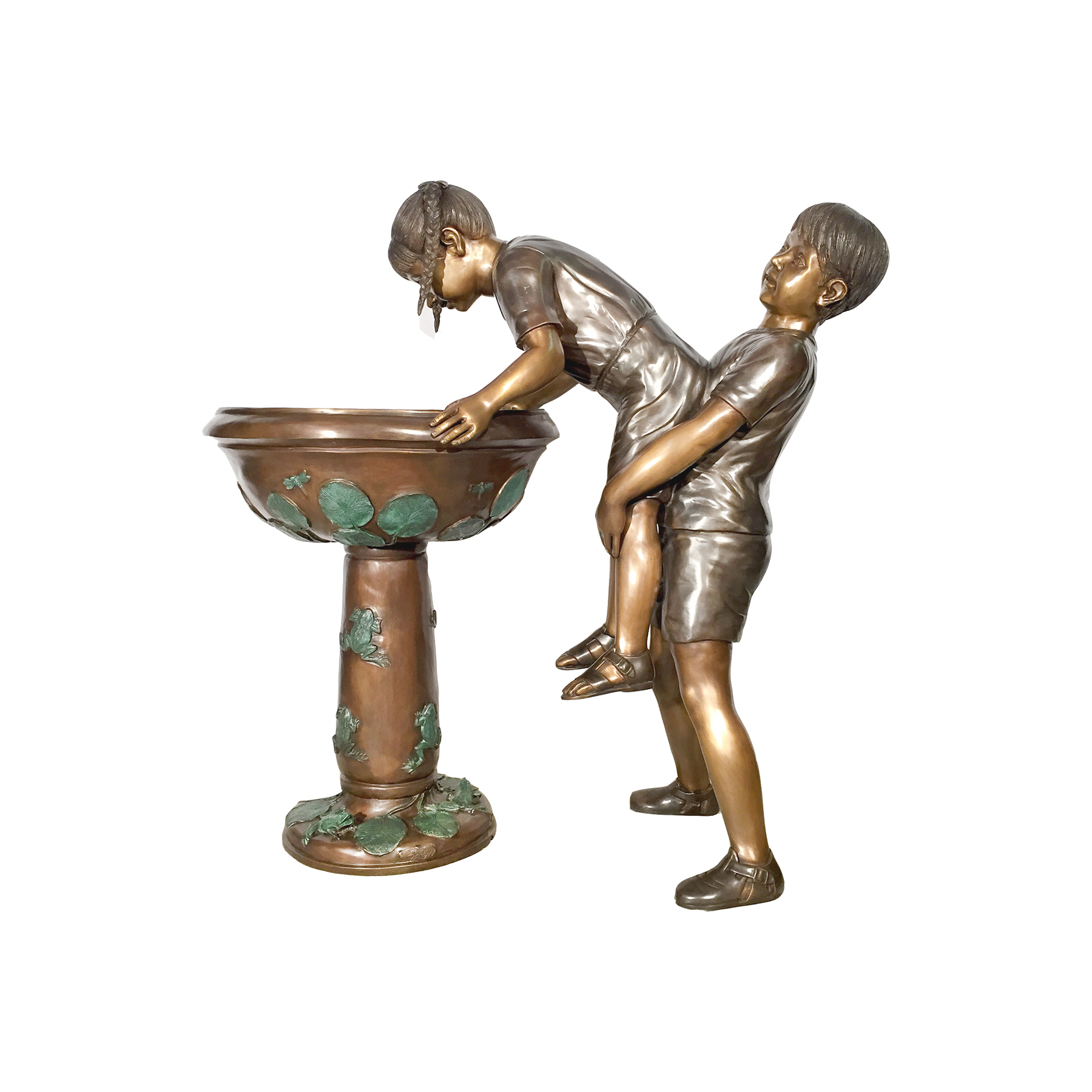 SRB47174 Bronze Boy & Girl at Water Fountain Sculpture by Metropolitan Galleries Inc