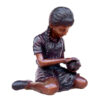 Bronze Sitting Girl holding Bird Sculpture