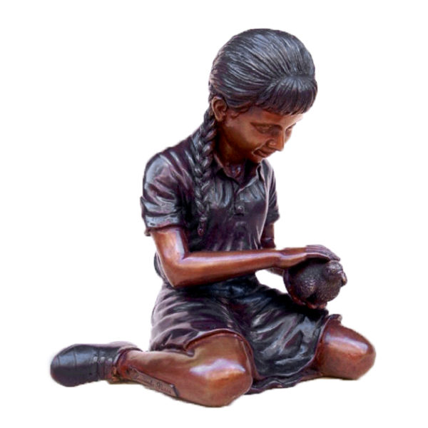 SRB47294 Bronze Sitting Girl holding Bird Sculpture Metropolitan Galleries Inc.