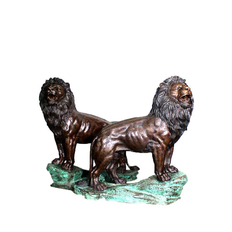 SRB47643 Bronze Lions on Base Set (Small) Metropolitan Galleries Inc.