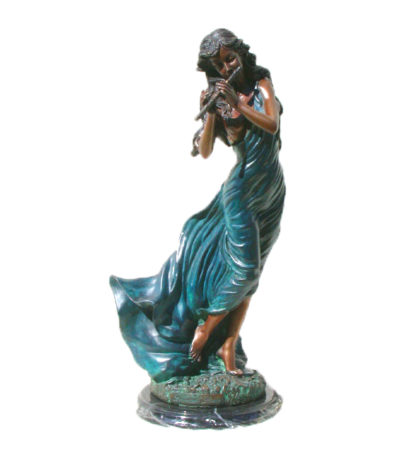 SRB47723 Bronze Girl playing Flute Sculpture Metropolitan Galleries Inc.