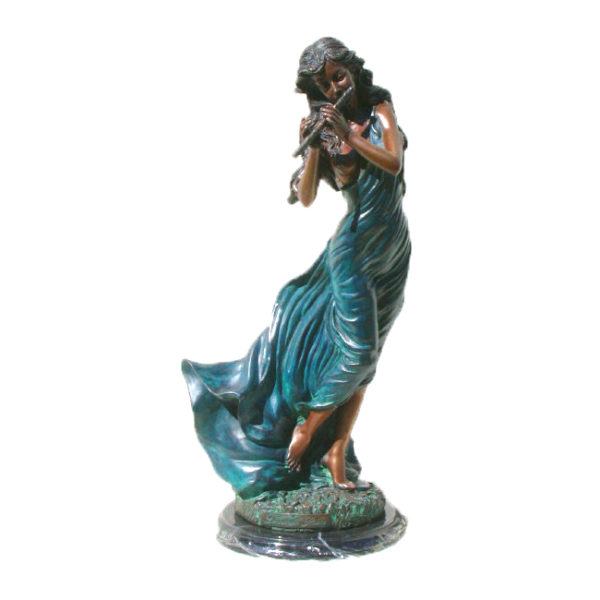 SRB47723 Bronze Girl playing Flute Sculpture Metropolitan Galleries Inc.