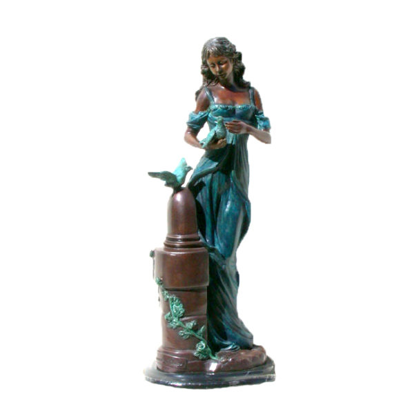 Bronze Girl with Bird Sculpture Metropolitan Galleries Inc.