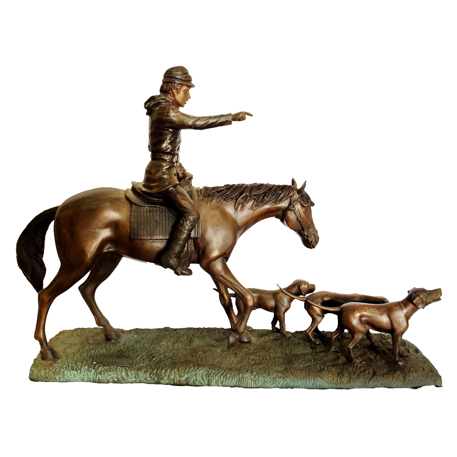 SRB47849 Bronze Hunter on Horse with Dogs Sculpture Metropolitan Galleries Inc.