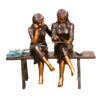 Bronze Girl Artists on Bench Sculpture