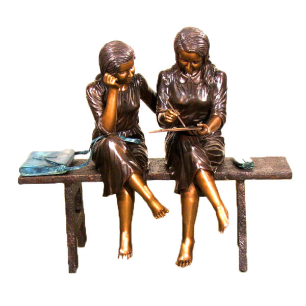 SRB48398 Bronze Girl Artists on Bench Sculpture Metropolitan Galleries Inc.