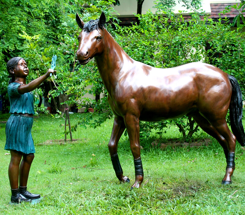 SRB48424 Bronze Girl with Pony Sculpture Metropolitan Galleries Inc.