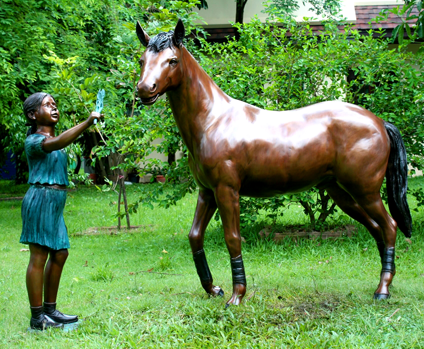 SRB48424 Bronze Girl with Pony Sculpture Metropolitan Galleries Inc.
