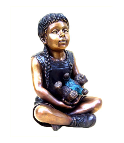 SRB48484 Bronze Girl with Teddy Bear Sculpture Metropolitan Galleries Inc.