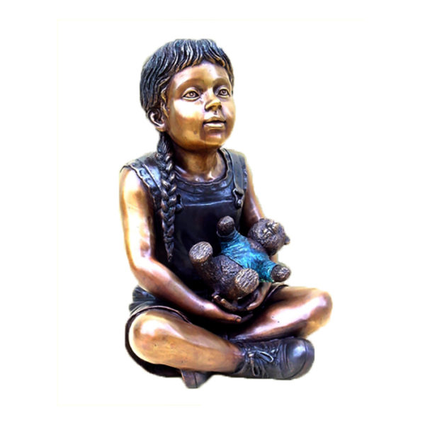 SRB48484 Bronze Girl with Teddy Bear Sculpture Metropolitan Galleries Inc.