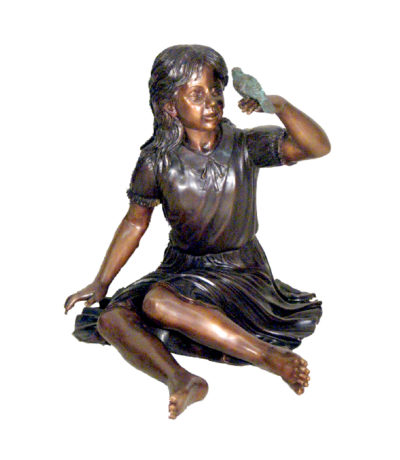 SRB48953 Bronze Girl Sitting with Sparrow Sculpture Metropolitan Galleries Inc.