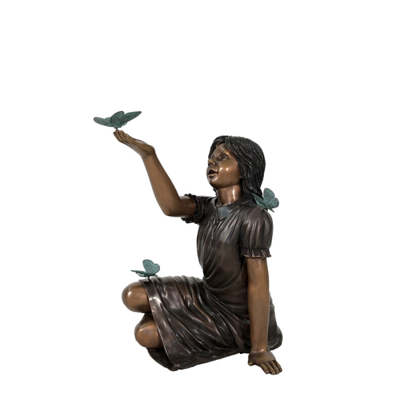 SRB49025 Bronze Sitting Girl with Butterflies Sculpture by Metropolitan Galleries Inc