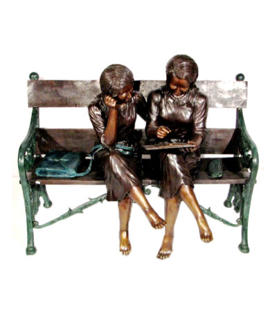 Bronze Girl Artists on Bench Sculpture Metropolitan Galleries Inc. Bronze Yard Sculpture