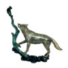 Bronze Wolf and Cat Sculpture