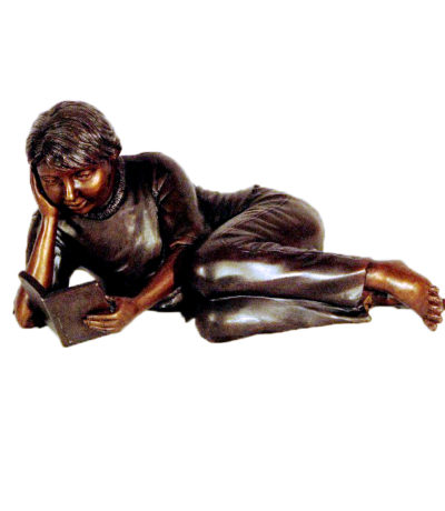 SRB49429 Bronze Lying Boy Reading Book Sculpture Metropolitan Galleries Inc.