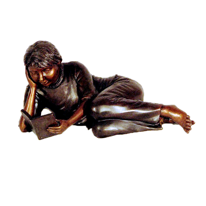 SRB49429 Bronze Lying Boy Reading Book Sculpture Metropolitan Galleries Inc.