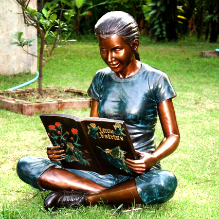 SRB49502 Bronze Girl Reading Book Sculpture Metropolitan Galleries Inc.