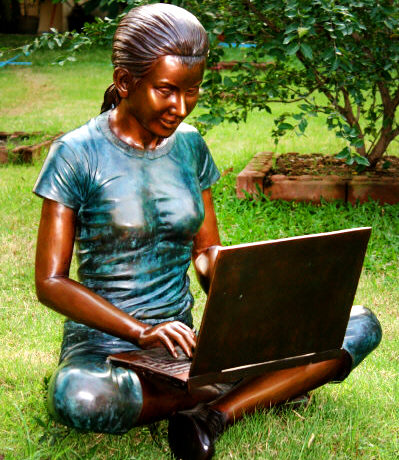 SRB49512 Bronze Girl on Laptop Sculpture Metropolitan Galleries Inc.