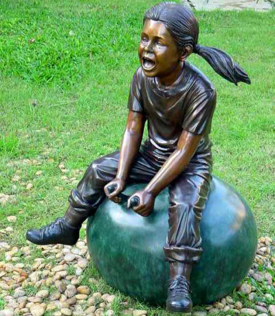 SRB49522 Bronze Girl on Bounce Ball Sculpture Metropolitan Galleries Inc.