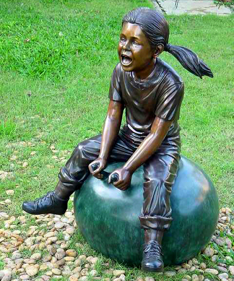 SRB49522 Bronze Girl on Bounce Ball Sculpture Metropolitan Galleries Inc.