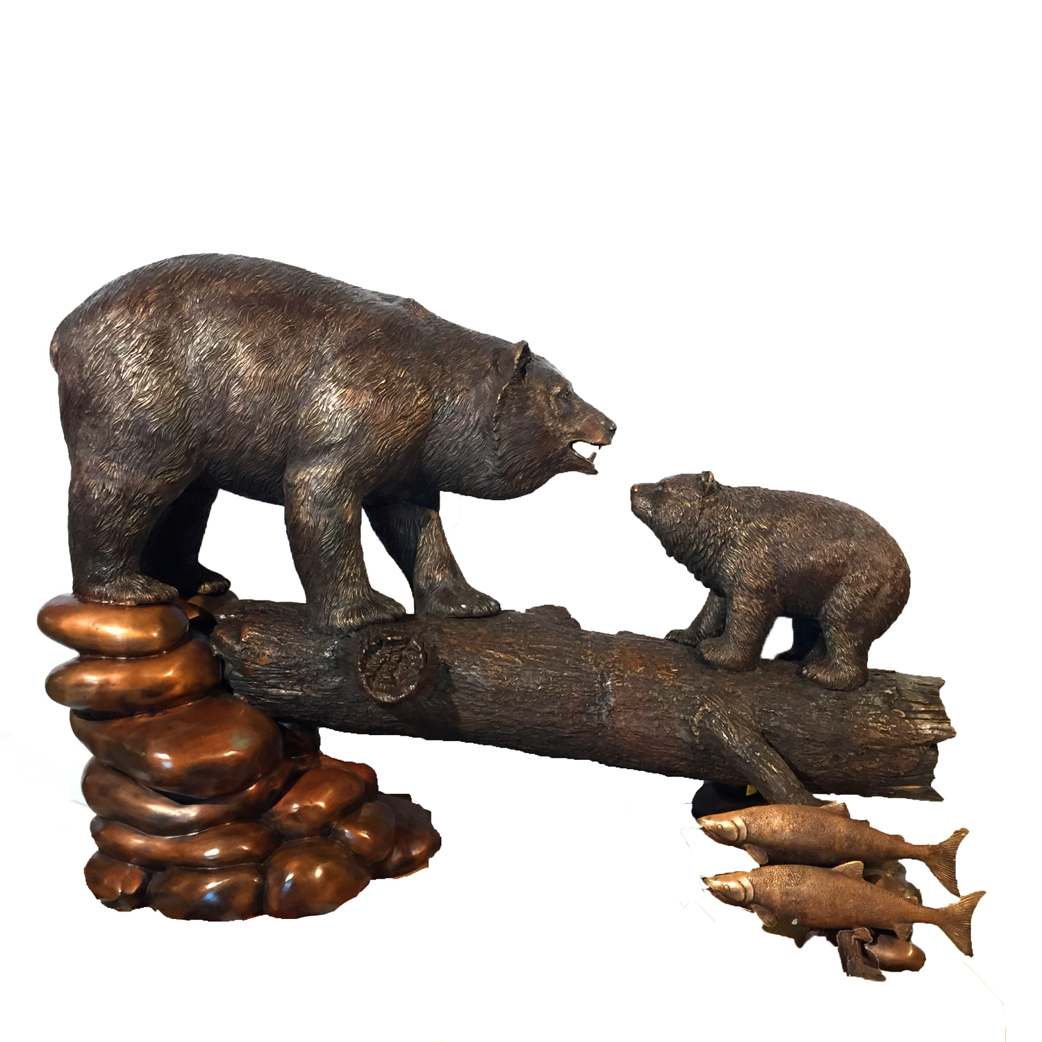 SRB49562 Bronze Bear Family on Log Sculpture Metropolitan Galleries Inc.